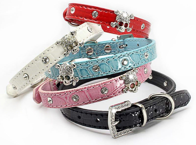 Rhinestone Skull Decor Dog Cat Collar