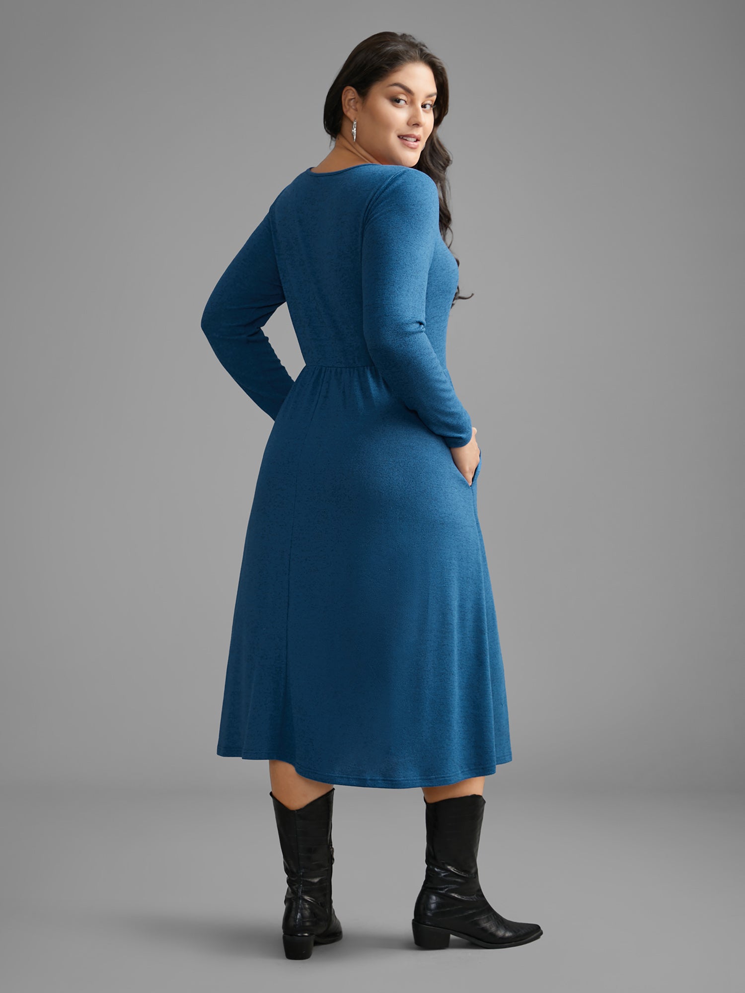 Plain Crisscross Pocket Knit Dress