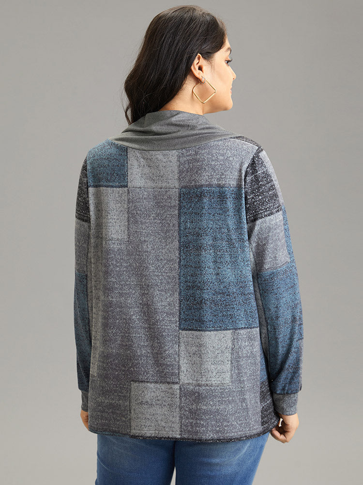 Asymmetrical Colorblock Button Detail Pleated T-shirt