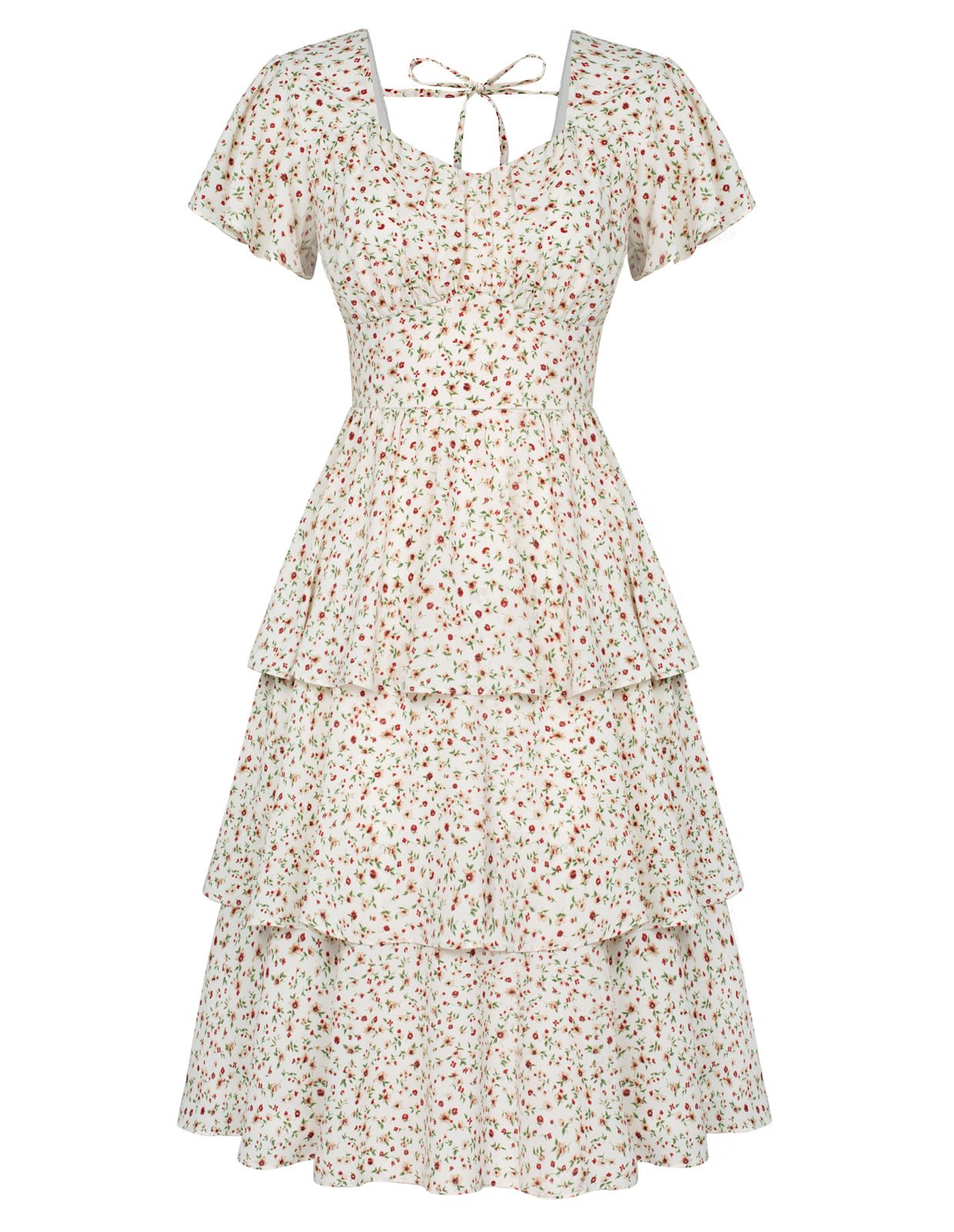 Floral Square Neck Tiered Ruffle Dress 2023 Summer Vintage A-line Swing Midi Dress
