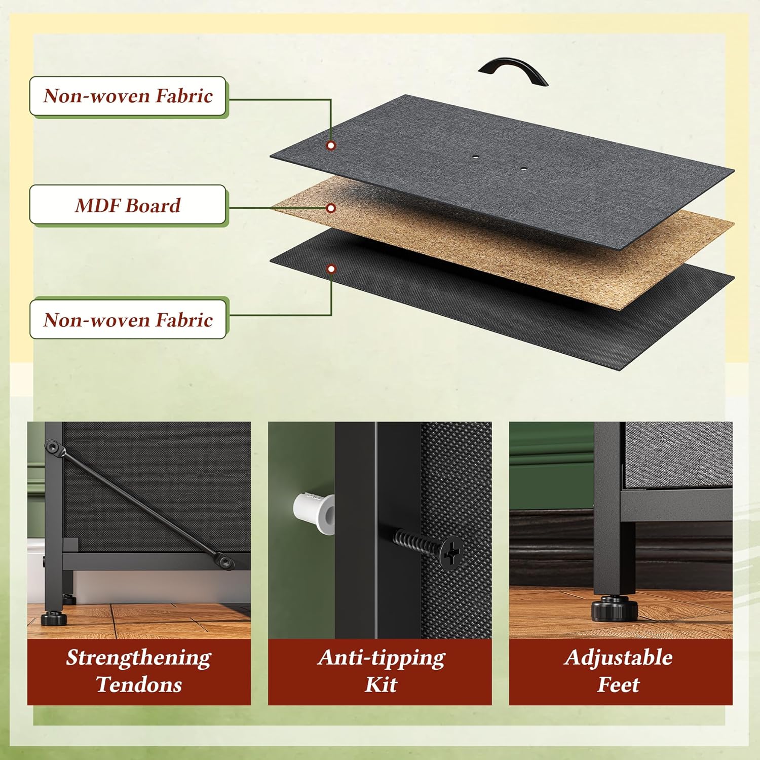 Dresser for Bedroom with 16 Fabric Drawers Long Dresser with Charging Station TV Stand for 60