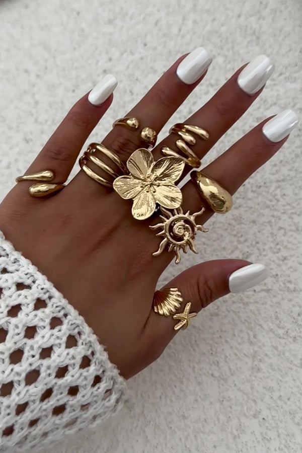 8PCS Simple Alloy Flower Ring