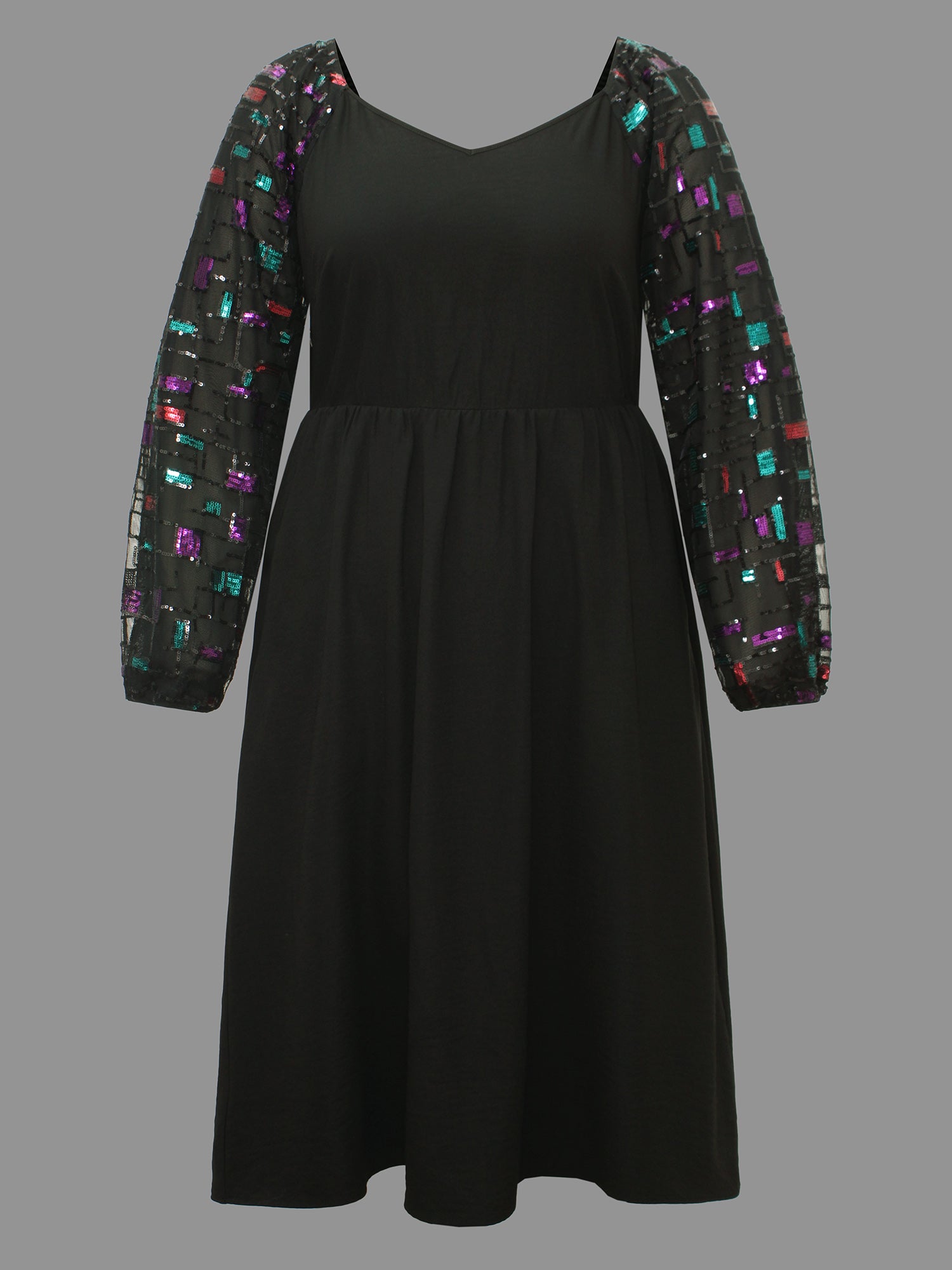 Heart Neckline Sequin Mesh Patchwork Dress