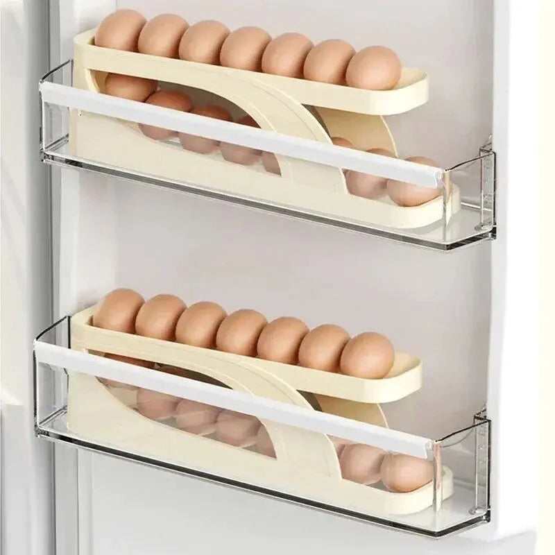 Automatic Scrolling Egg Rack. Double Layer Egg Dispenser. Counter Top Egg Storage Tray
