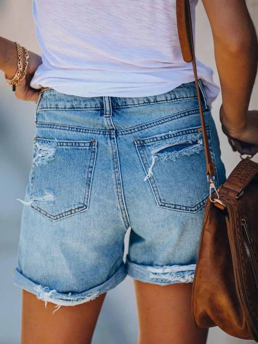 Ripped Holes Jean Shorts