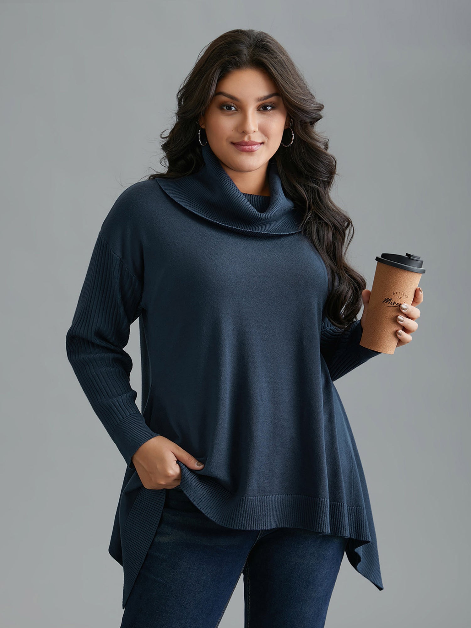 Supersoft Essentials Textured Drop Shoulder Turtleneck Pullover