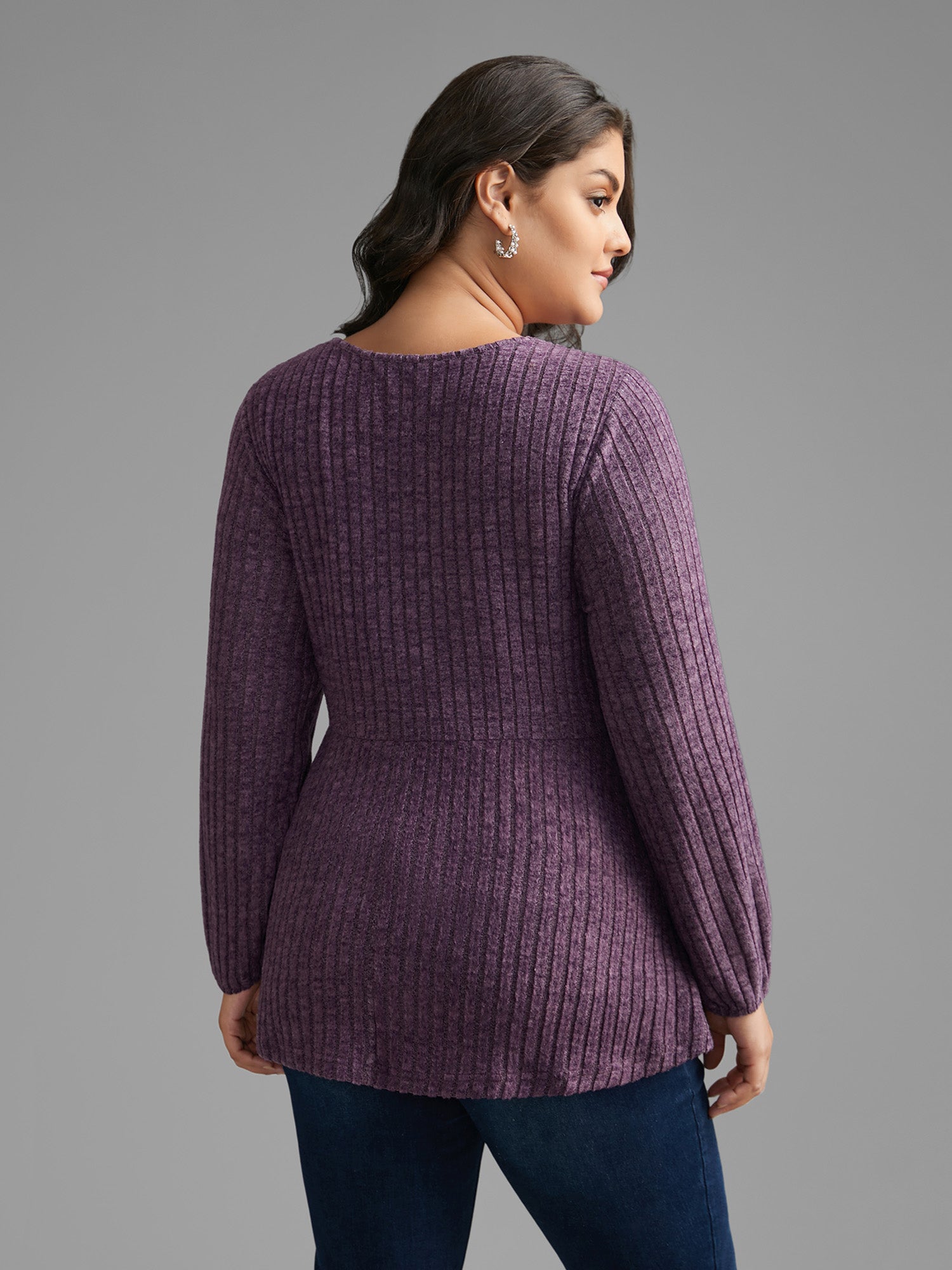 Round Neck Rib Knit Jersey Top