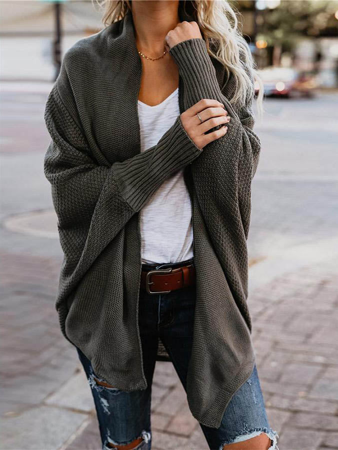 Bat sleeve plus size long knitted cardigan sweater13 colors