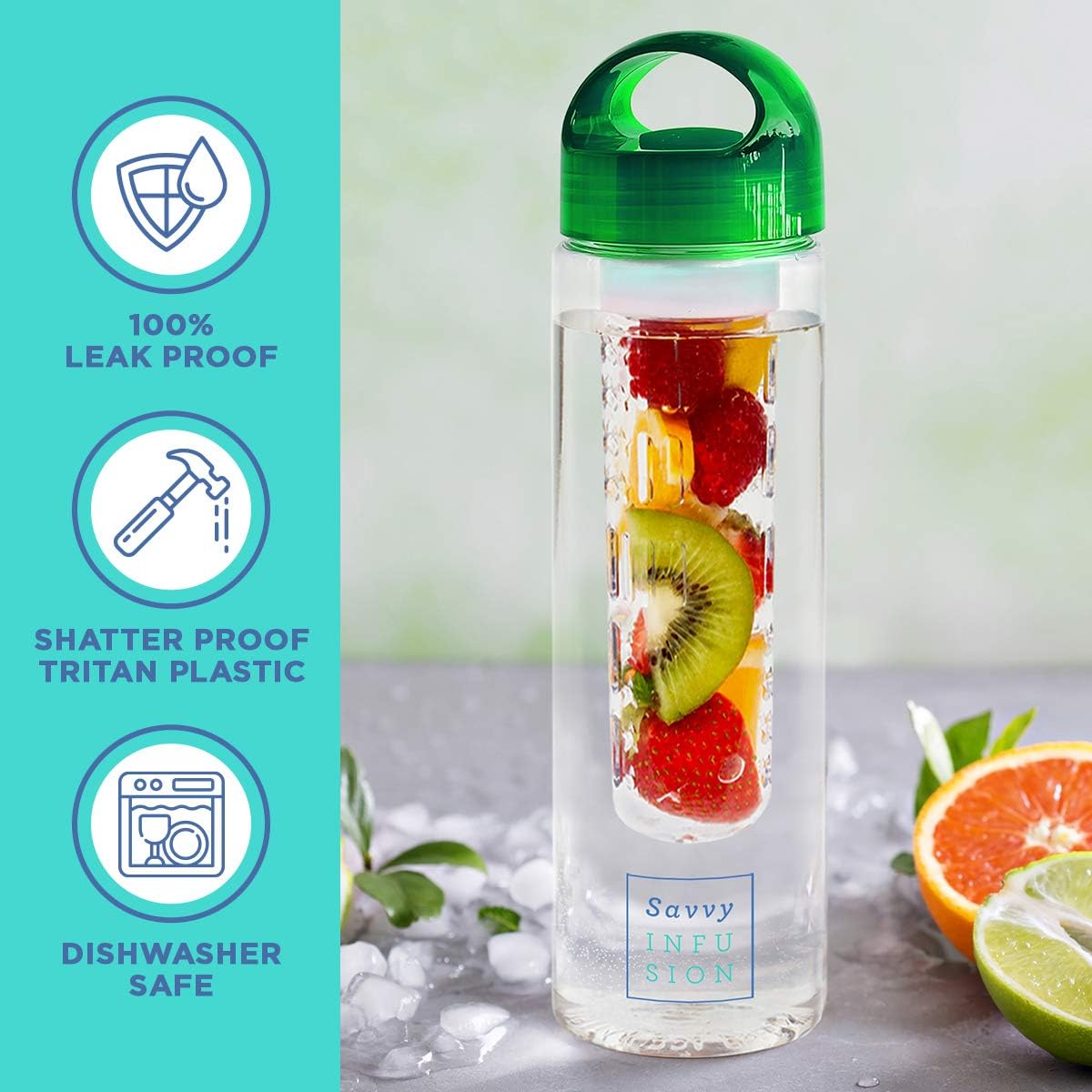 Infusion Water Bottles - Fruit Infuser Bottle With Unique Leak Proof Silicone Sealed Cap