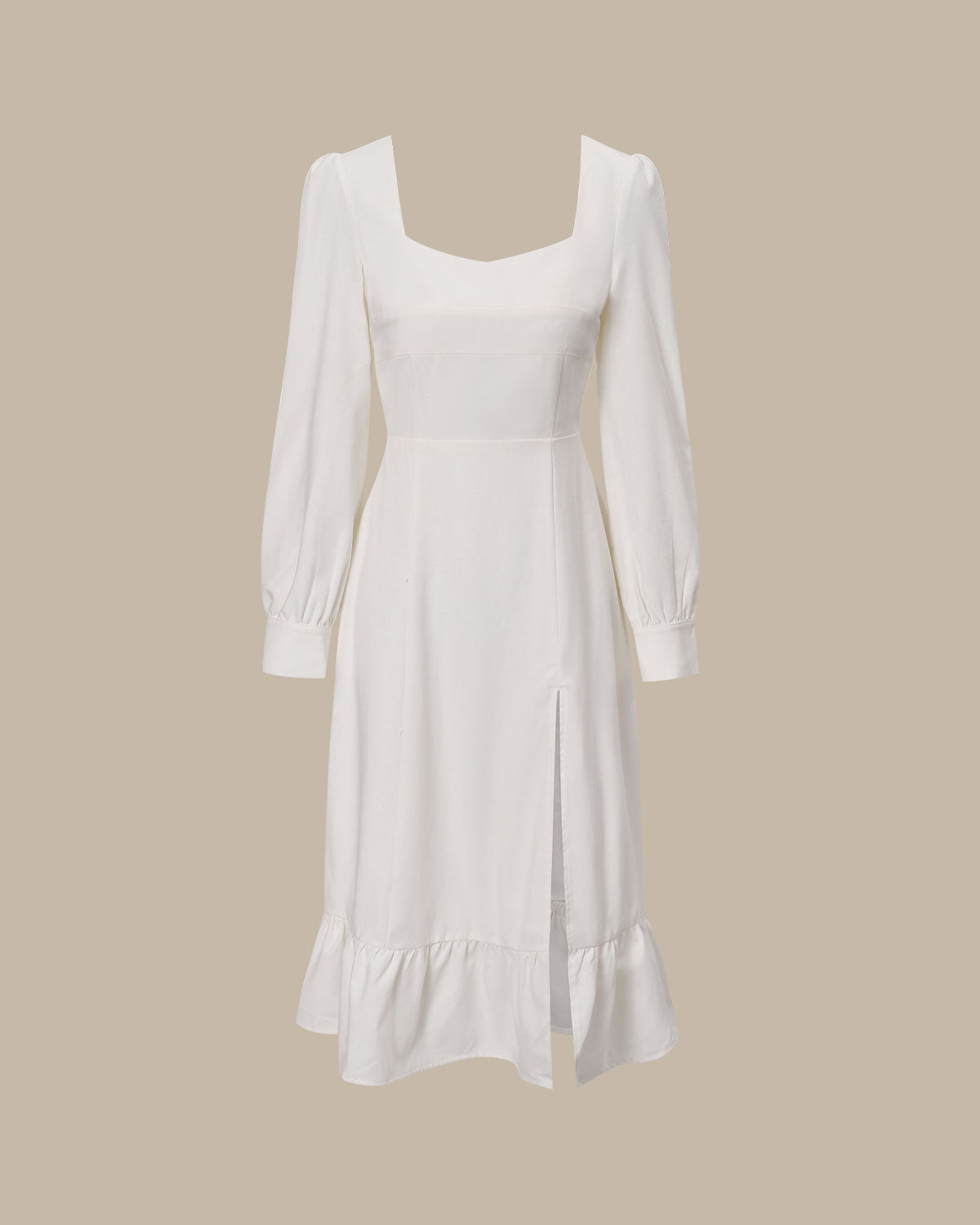 The White Sweetheart Neck Split Midi Dress