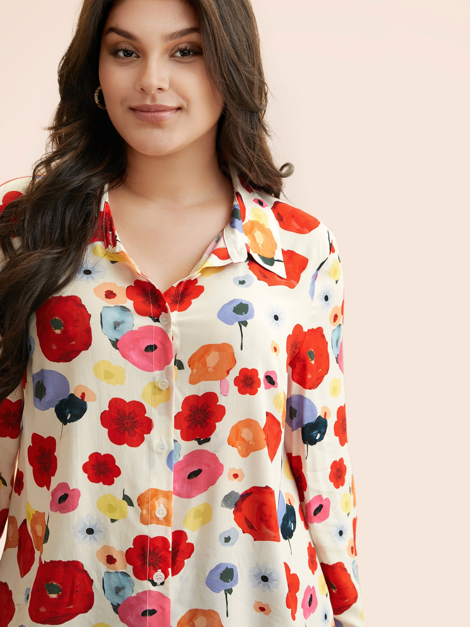 Contrast Floral Shirt Collar Blouse