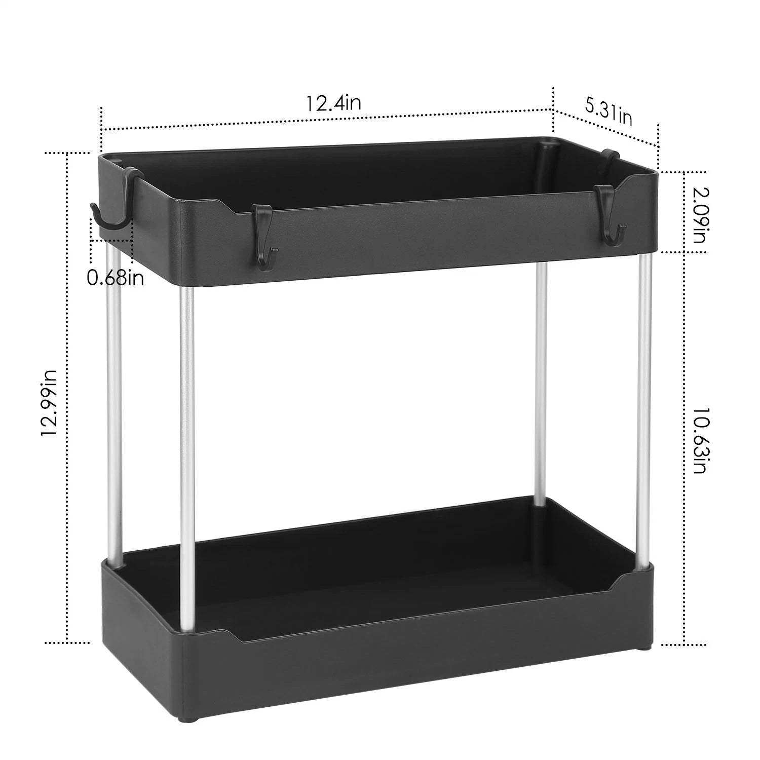 2-Tier Under Sink Shelf Organizer Space Saving Bathroom Sink Storage Rack With 4 Hooks