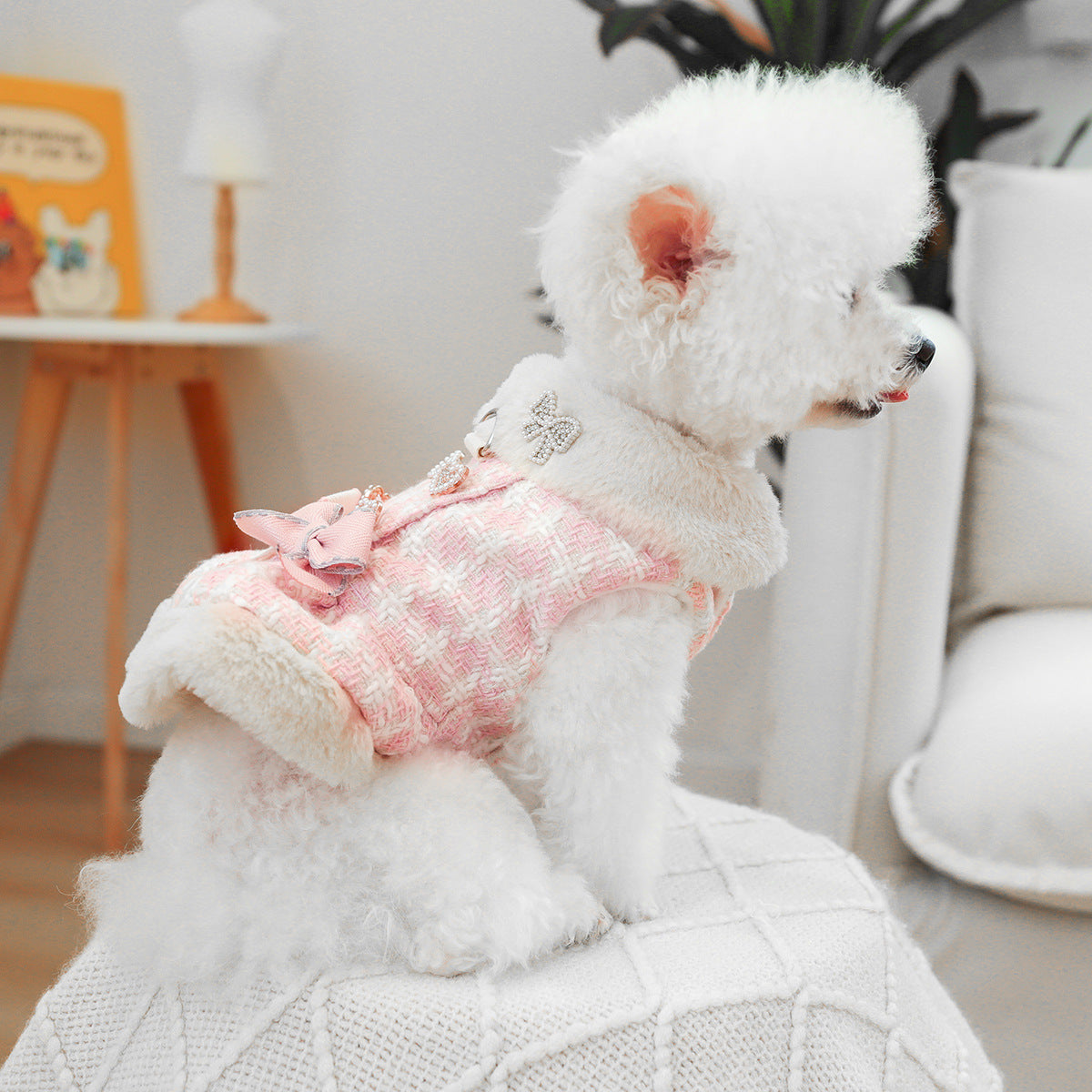 Sweet Plaid Pattern Fleece Dog Cat Dress Jacket