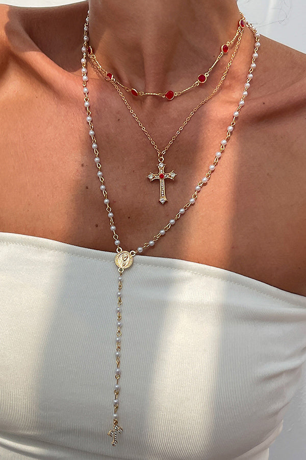 Fashion Vintage Metal Cross Pendant Y-Necklace Set