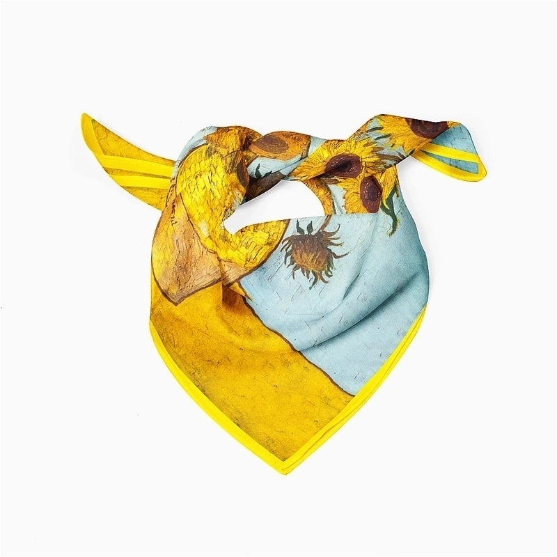 53cm New Oil Painting Series Sunflower Ladies Twill Decorative Small Square Scarf