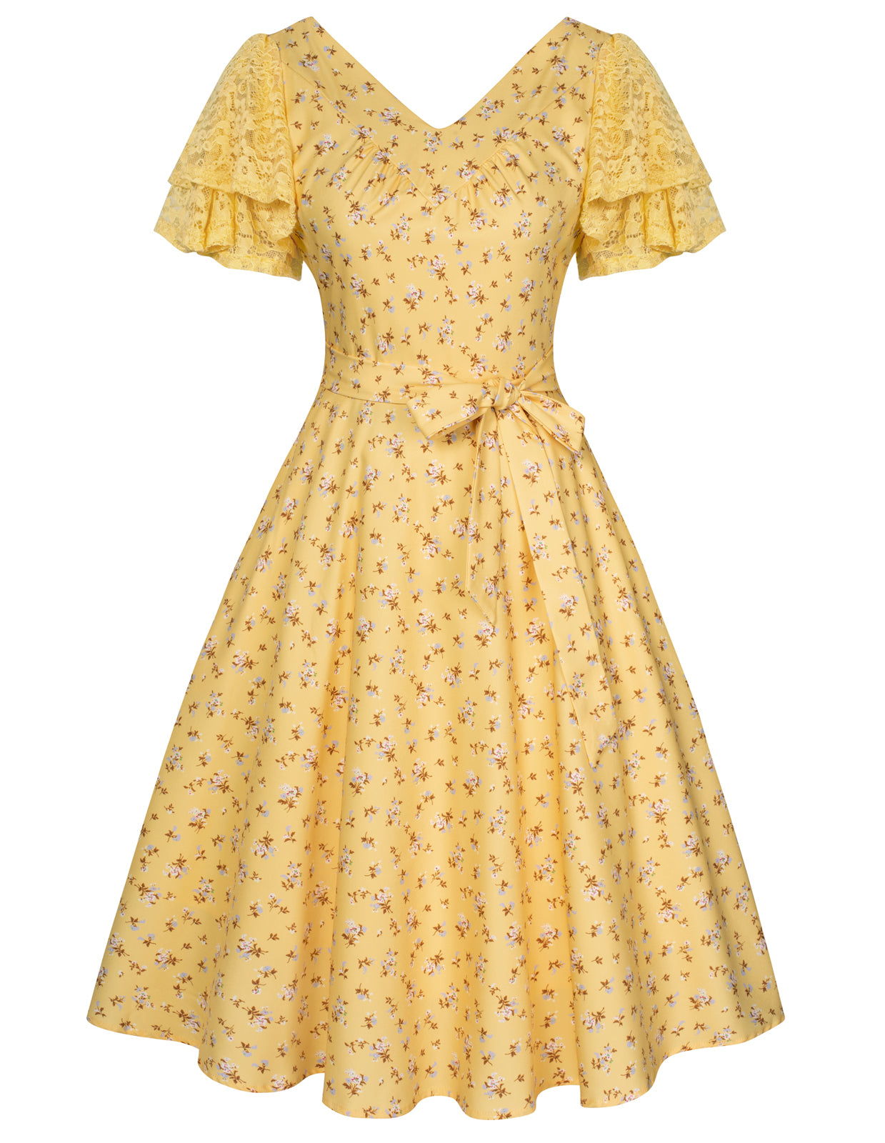 Summer Short Puff Sleeve Cocktail Dress Vintage V-Neck A Line Swing Dresses with Belts