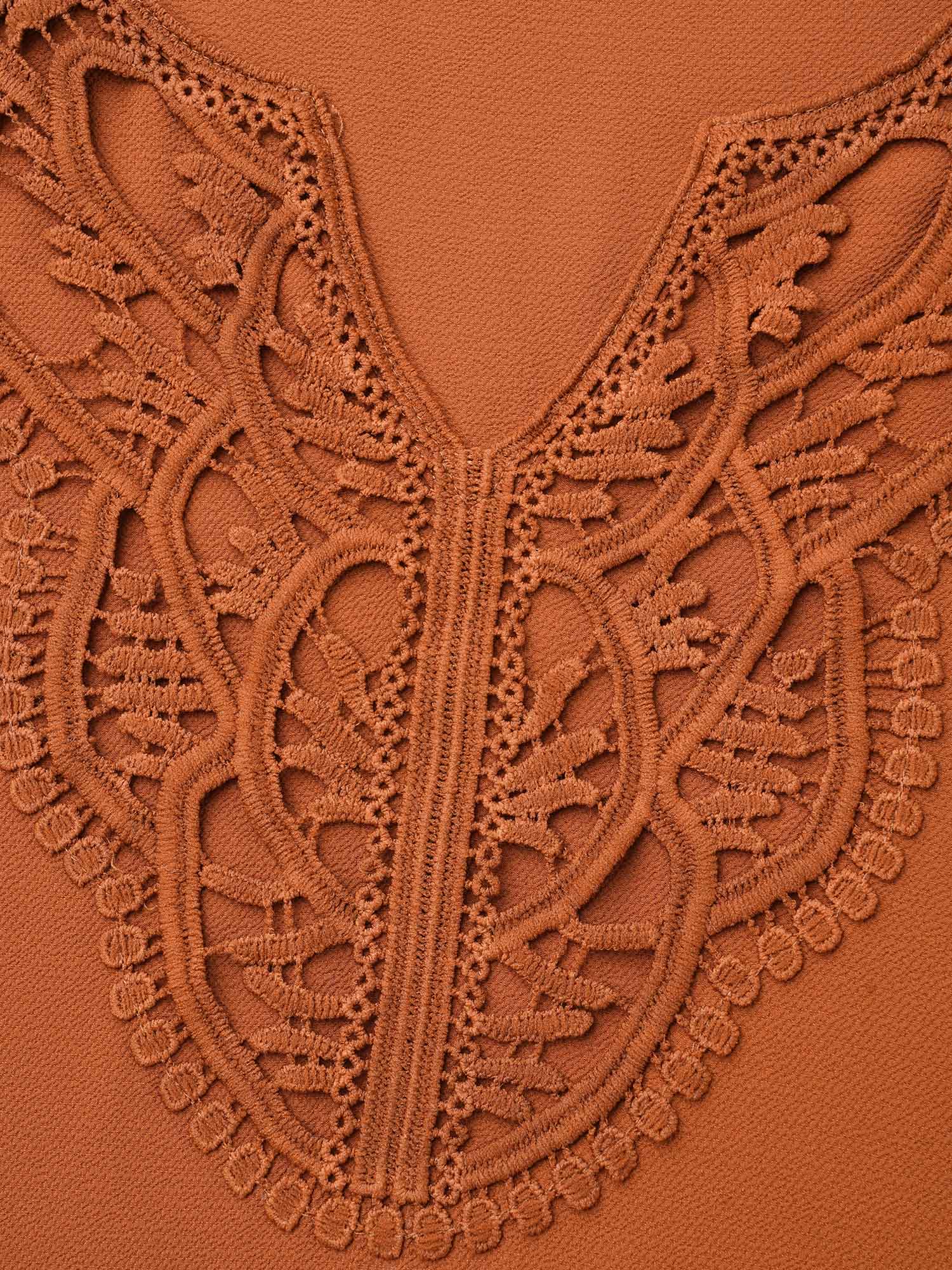 Notched Lace Trim Gathered Blouse