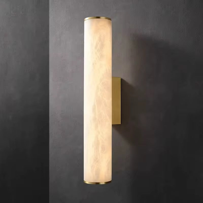Luxury Wall Light - Vertical Stone-Effect Cylinder with Brass Base