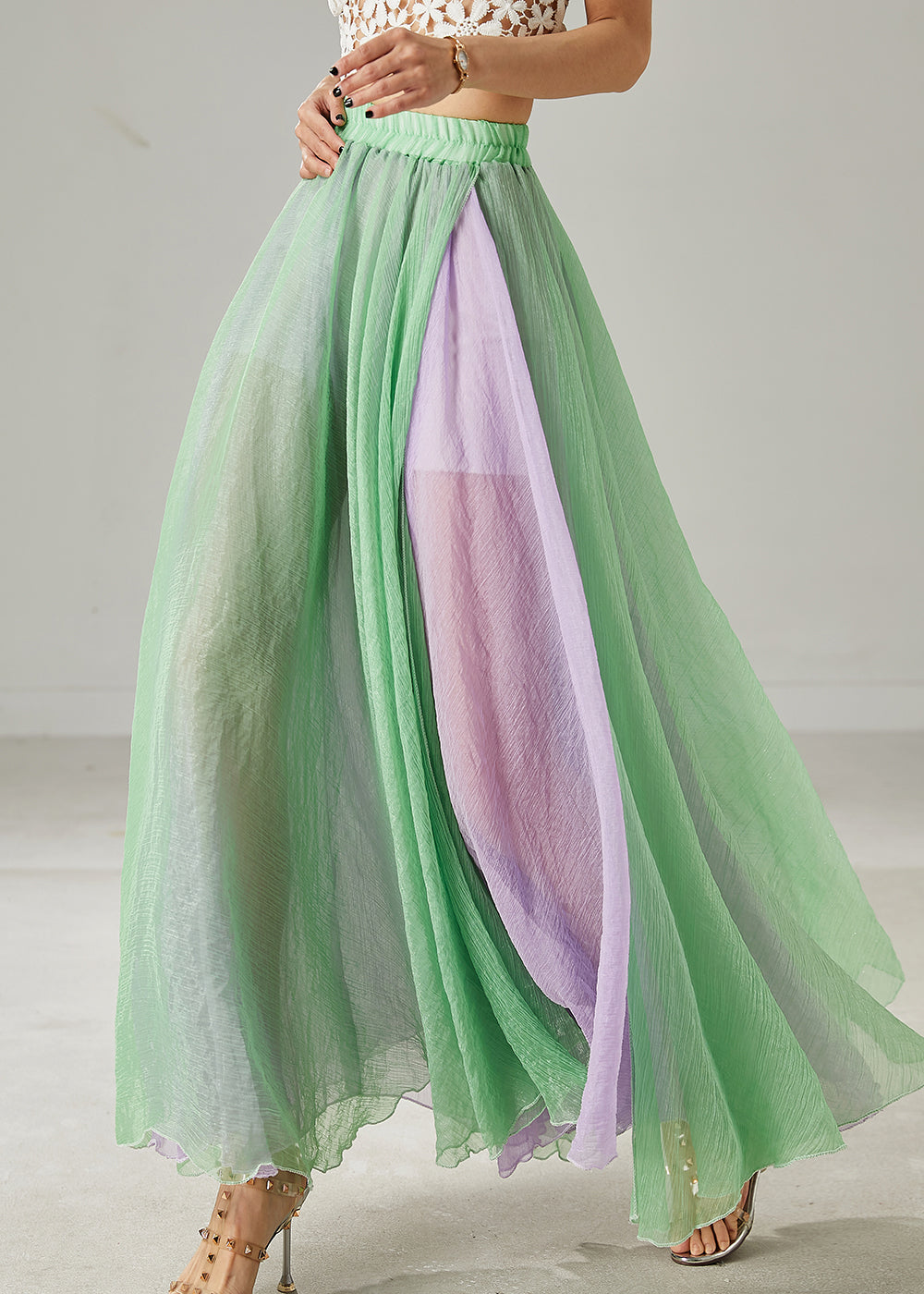 Bohemian Green Exra Large Hem Side Open Cotton Skirt Summer