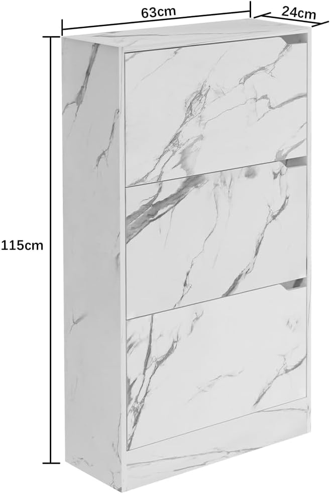 Wood Shoe Cabinet with 3 Doors, Shoe Cabinets, Retractable Handles, Double Depth, 63 x 24 x 115 cm