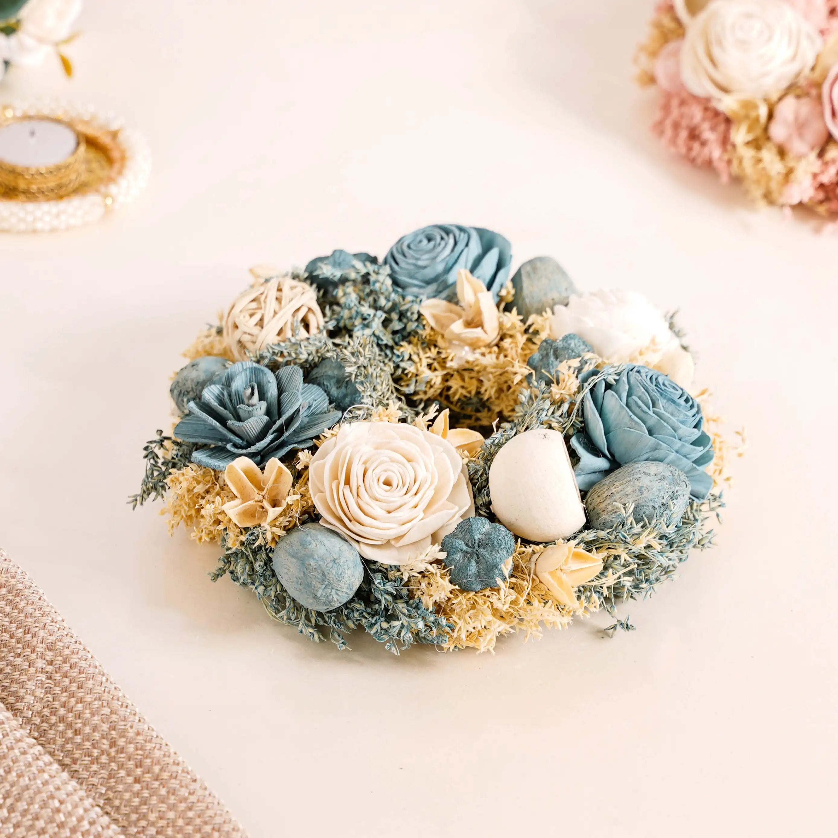 Sustainable Floral Wreath Garland Blue