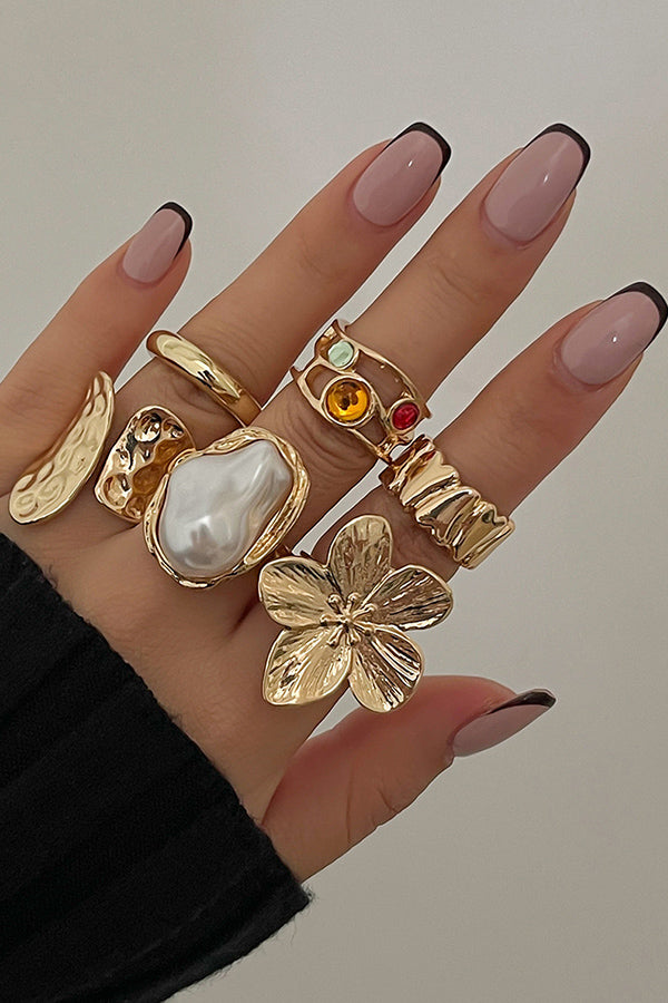 6PCS Simple Alloy Flower Ring
