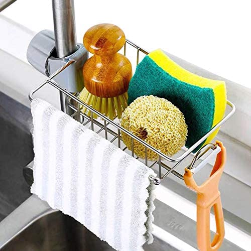 1pcs Stainless Steel Faucet Storage Rack. Adjustable Sink Rag Sponge Draining Rack Kitchen. Bathroom Soap Storage Holder