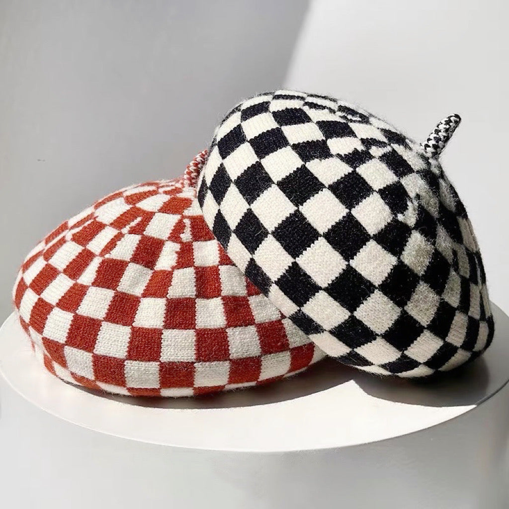 Checkerboard Wool Beret