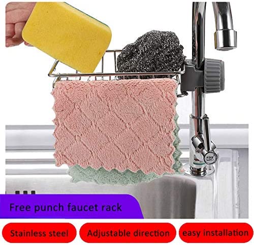 1pcs Stainless Steel Faucet Storage Rack. Adjustable Sink Rag Sponge Draining Rack Kitchen. Bathroom Soap Storage Holder