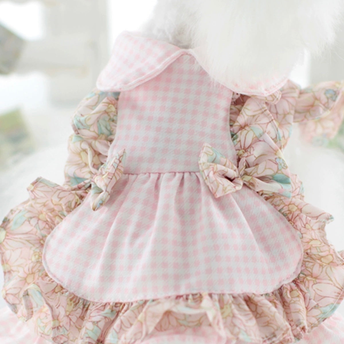 Sweet Fleece Floral Plaid Bow Dog Cat Dress