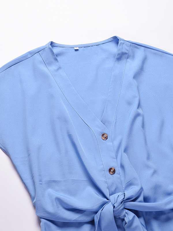 Button V-Neck Strap Dress