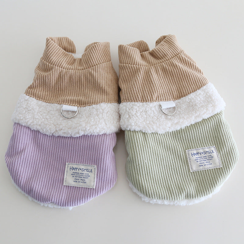 Corduroy Color Block Dog Harness Jacket Vest