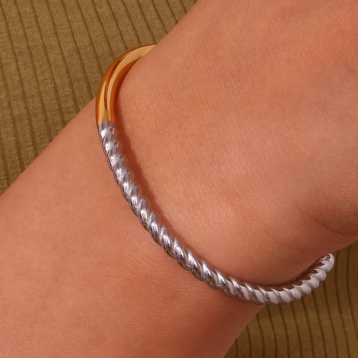 Twisted Half Two Tone Cuff Bracelet
