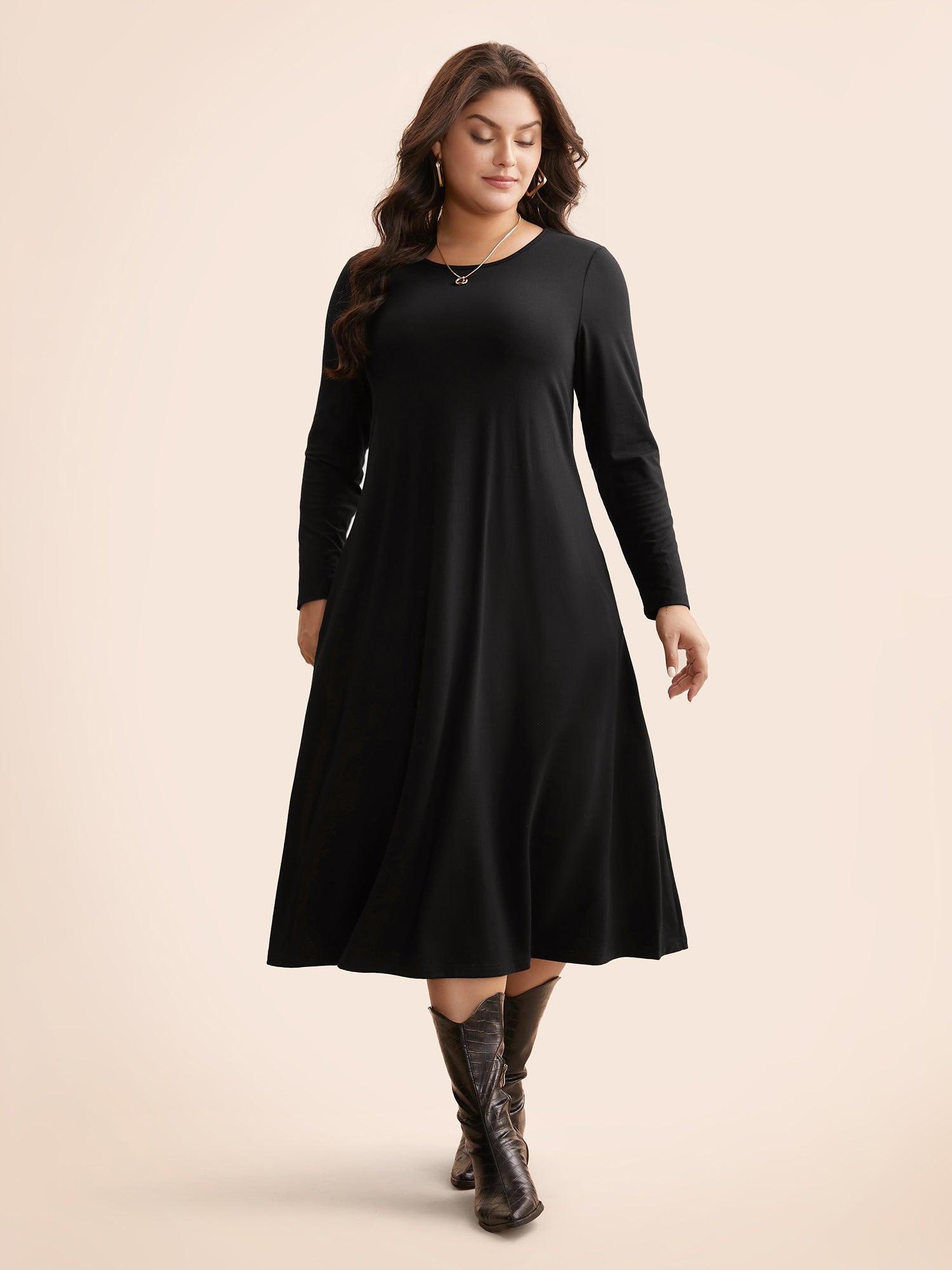 Crew Neck High Stretchy Knit Dress