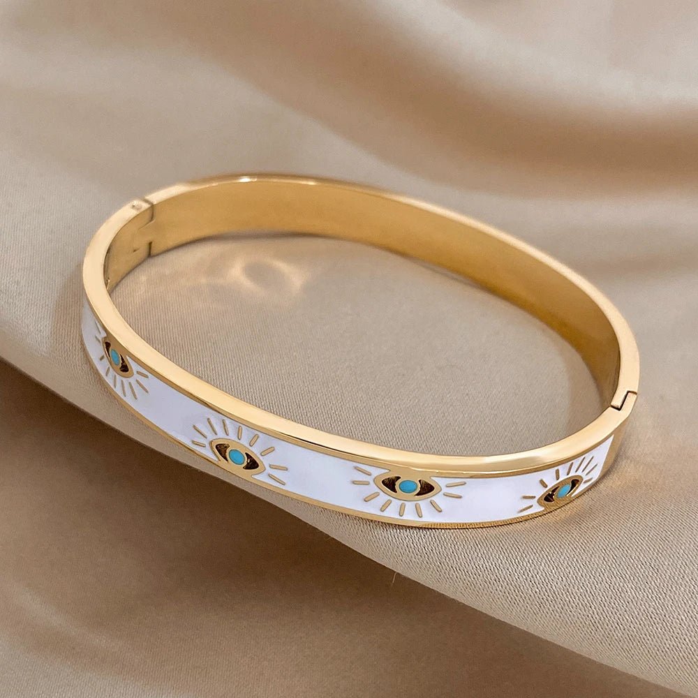 Classy Evil Eye White Enamel Bangle Bracelet
