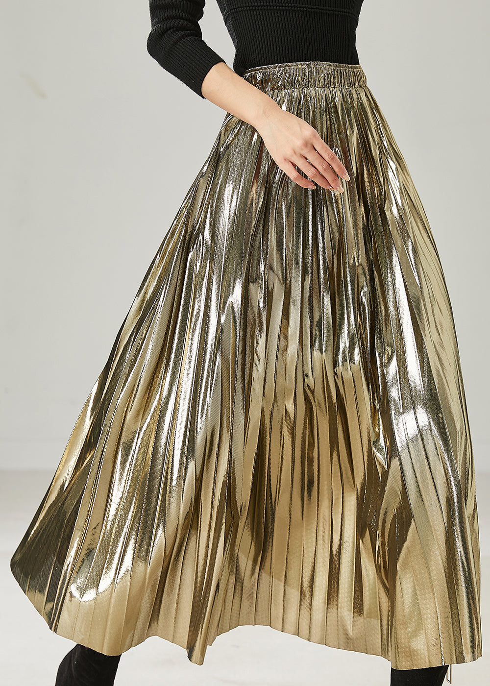 Champagne Exra Large Hem Pleated Skirt Summer