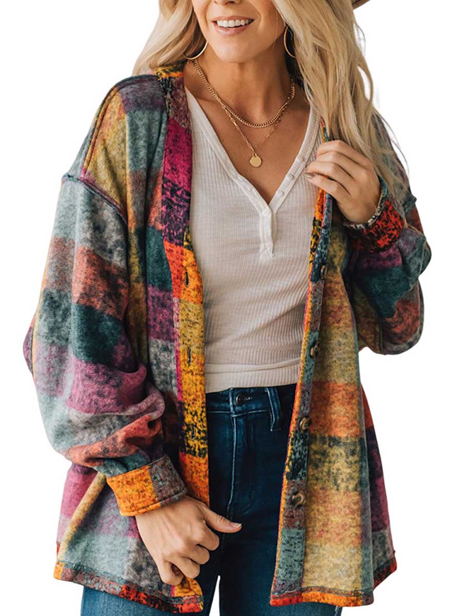 Loose-fitting Plaid Shirt Fleece Jacket