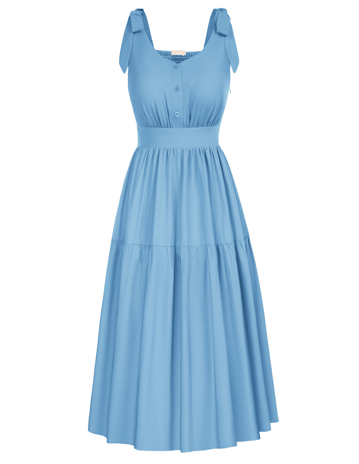 Floral Printed Tiered Midi Dress Sleeveless V-Neck Defined Waist A-Line Dress