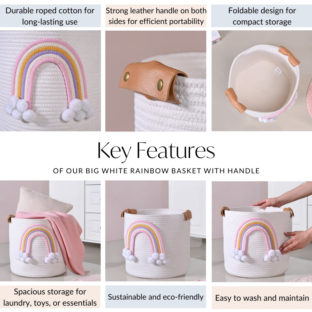 White Rainbow Basket With Handles 30cm