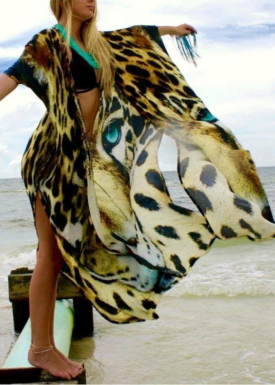 Organic Tiger Print side open Ankle Dress Coat