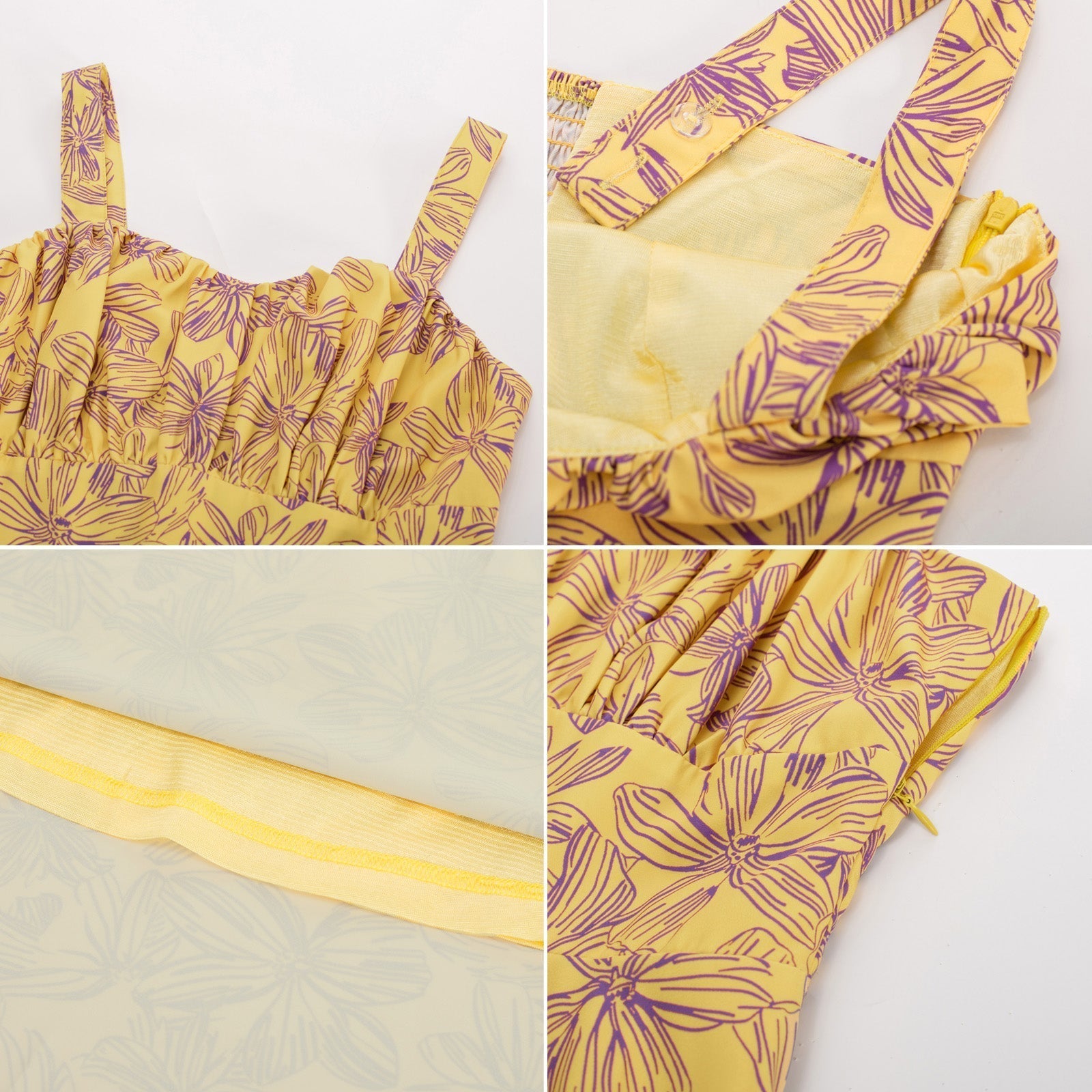 Women's Vintage Sleeveless Floral Ruched Summer Cute A-Line Swing Dress