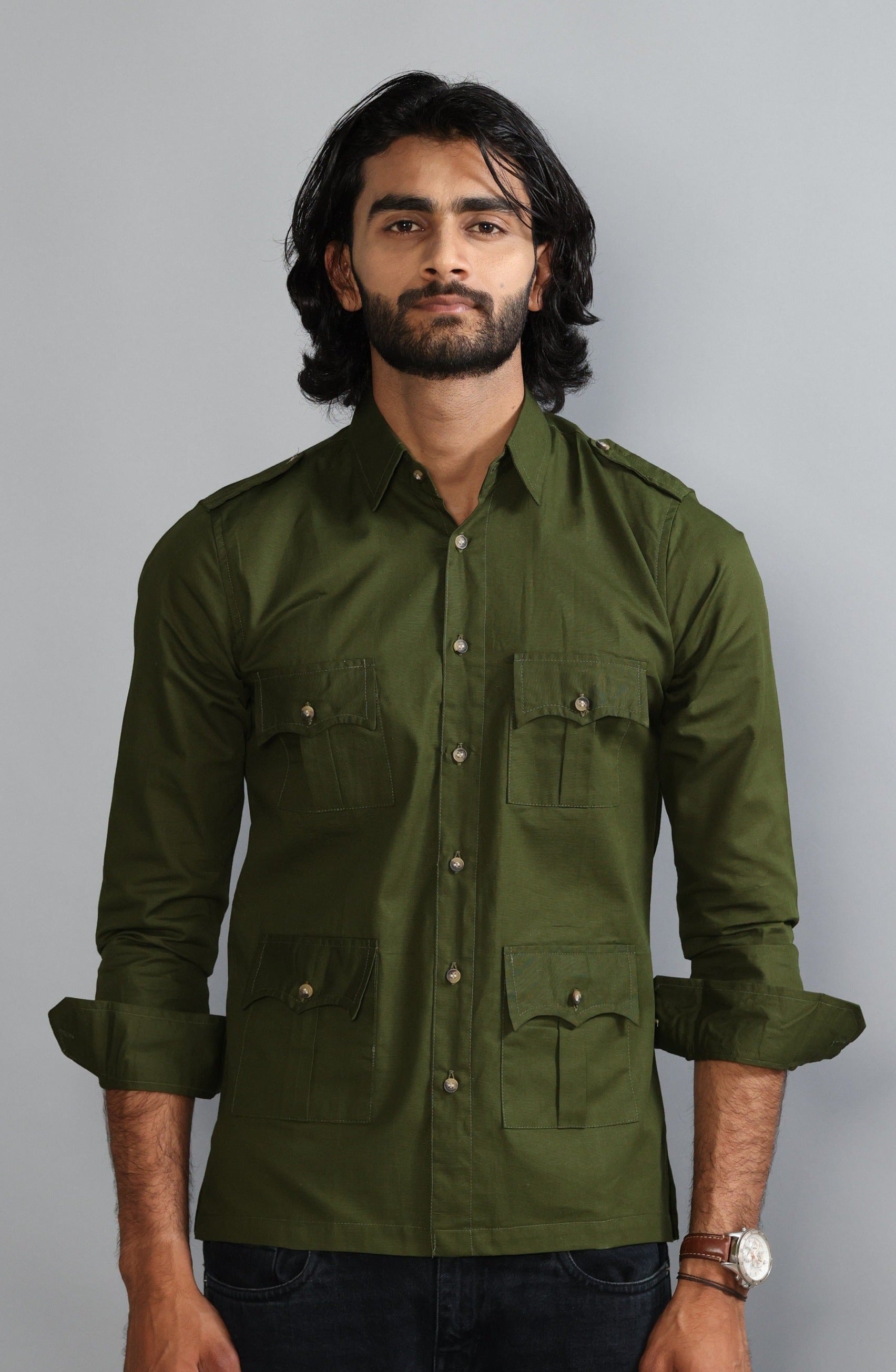 Battle Green Turkish Linen Hunting Shirt