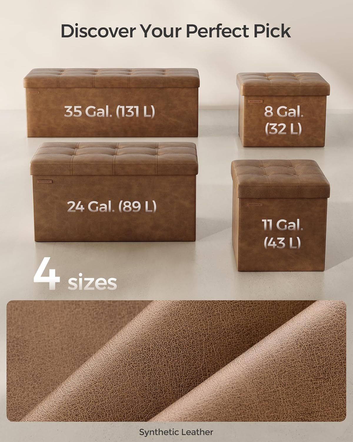 SONGMICS Mazie Collection - 43 Inches Folding Storage Ottoman Bench