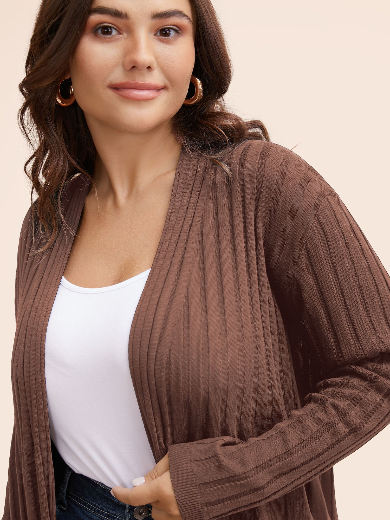 Plain Textured Kimono Collar Cardigan