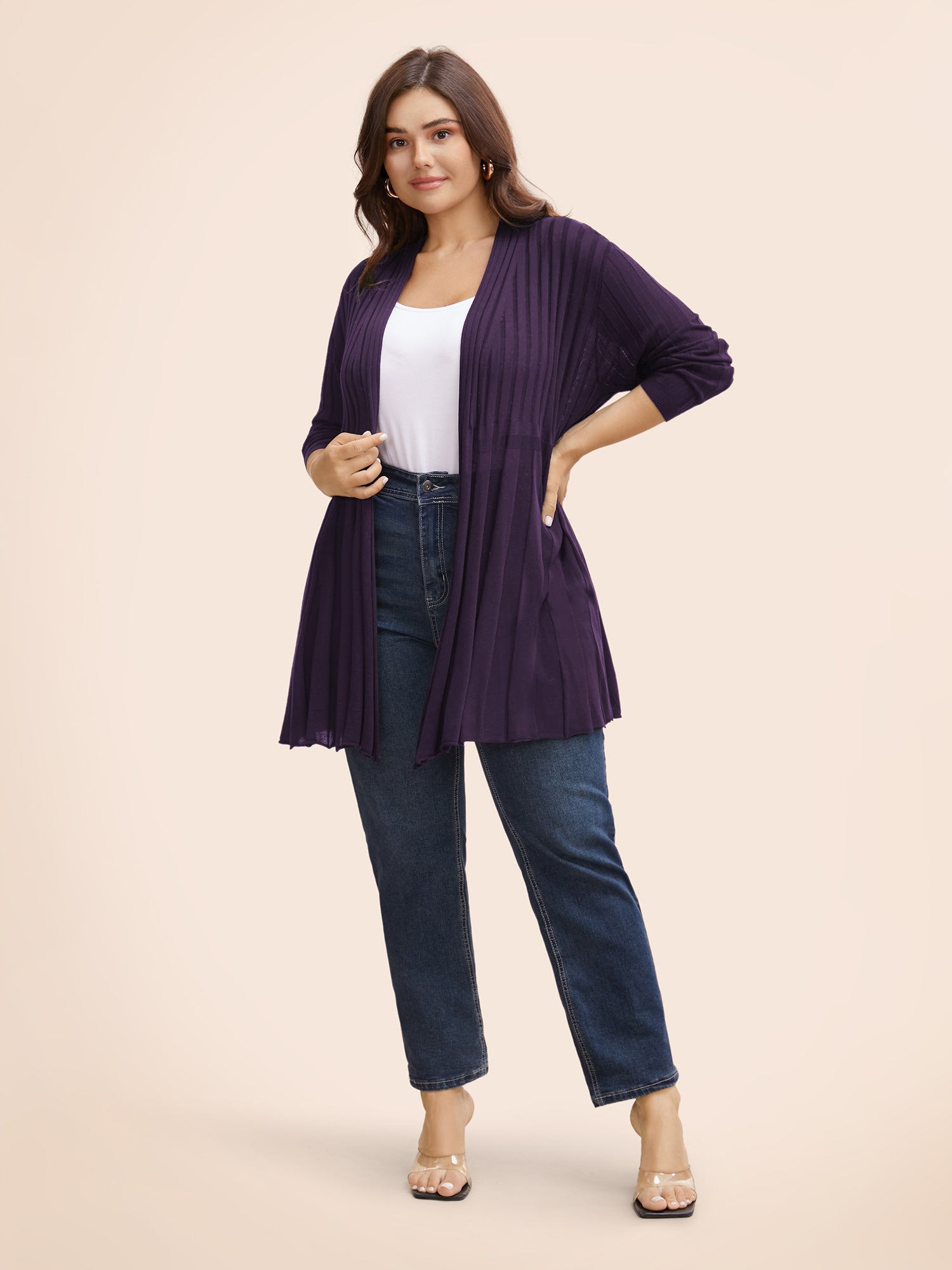 Plain Textured Kimono Collar Cardigan