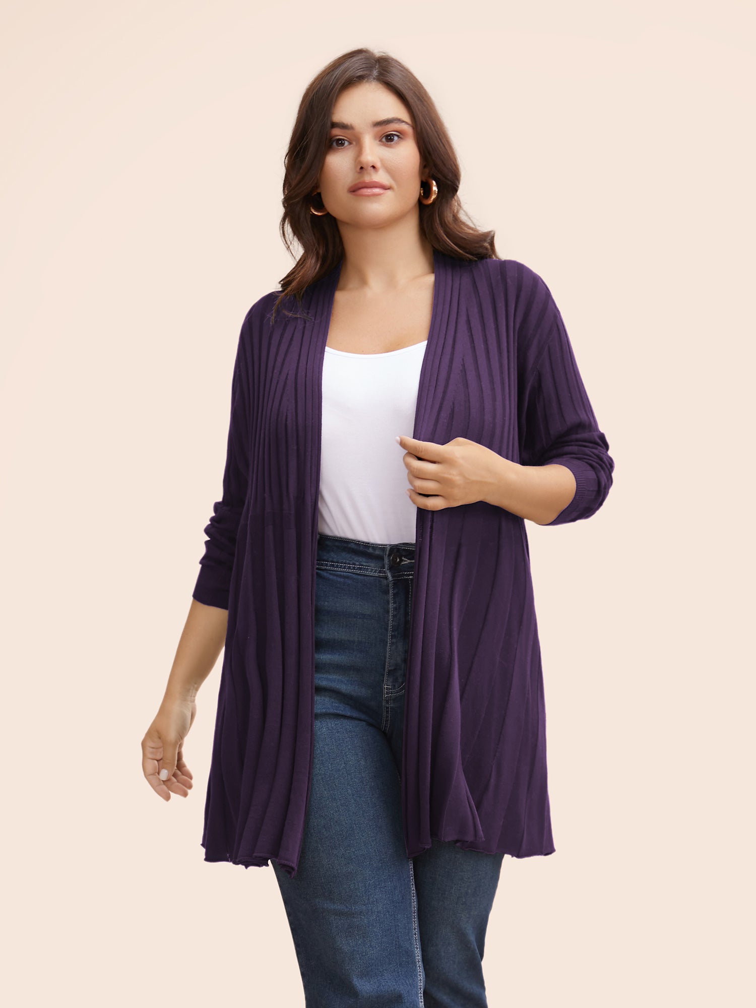 Plain Textured Kimono Collar Cardigan