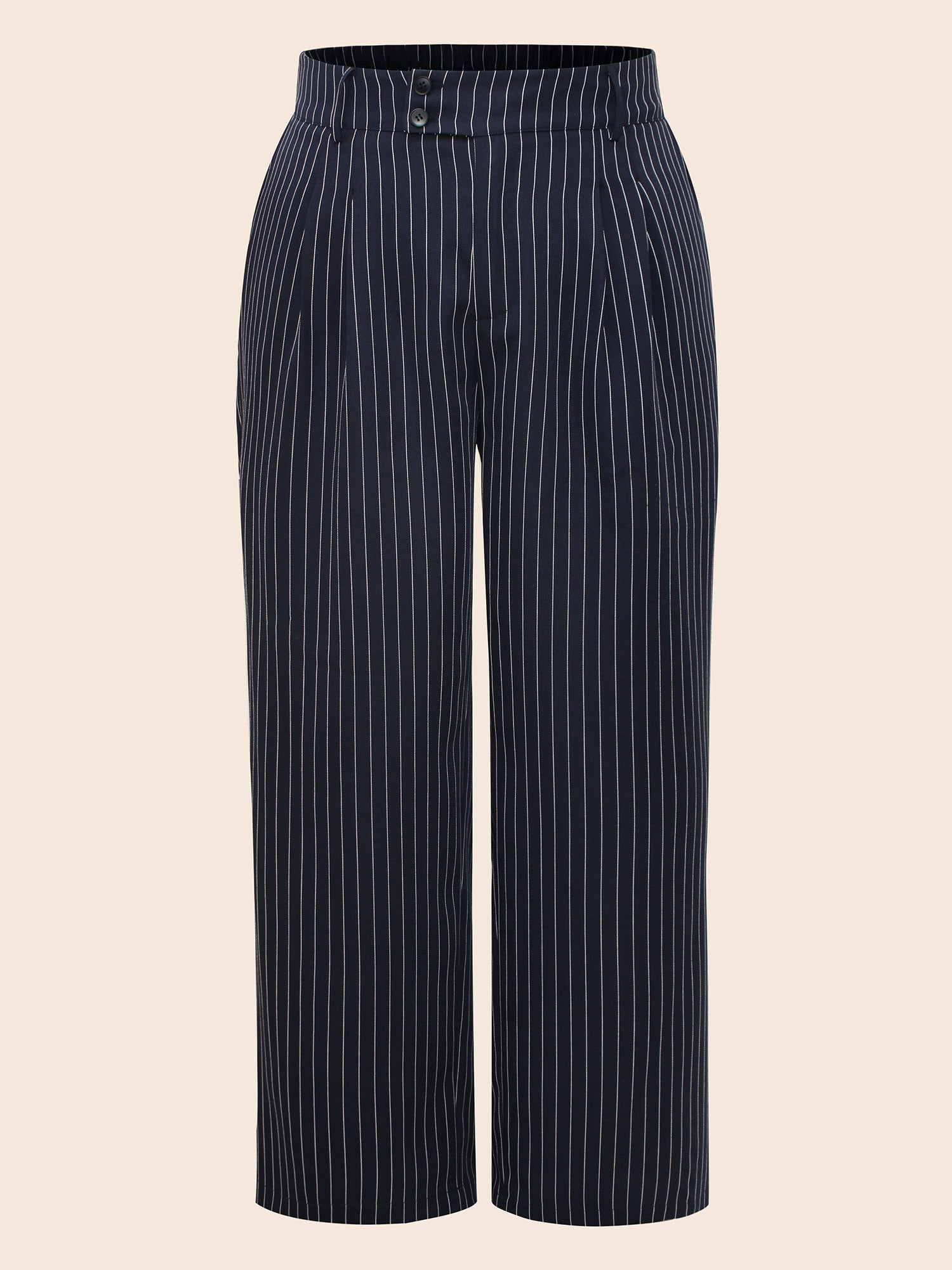 Striped Button Detail Mid Rise Wide Leg Pants