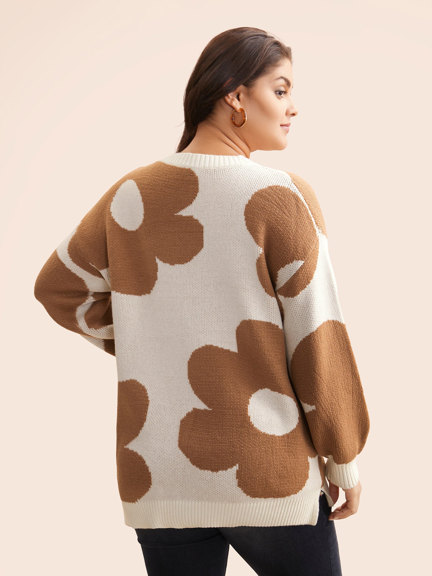 Floral Jacquard Drop Shoulder Sleeve Pullover