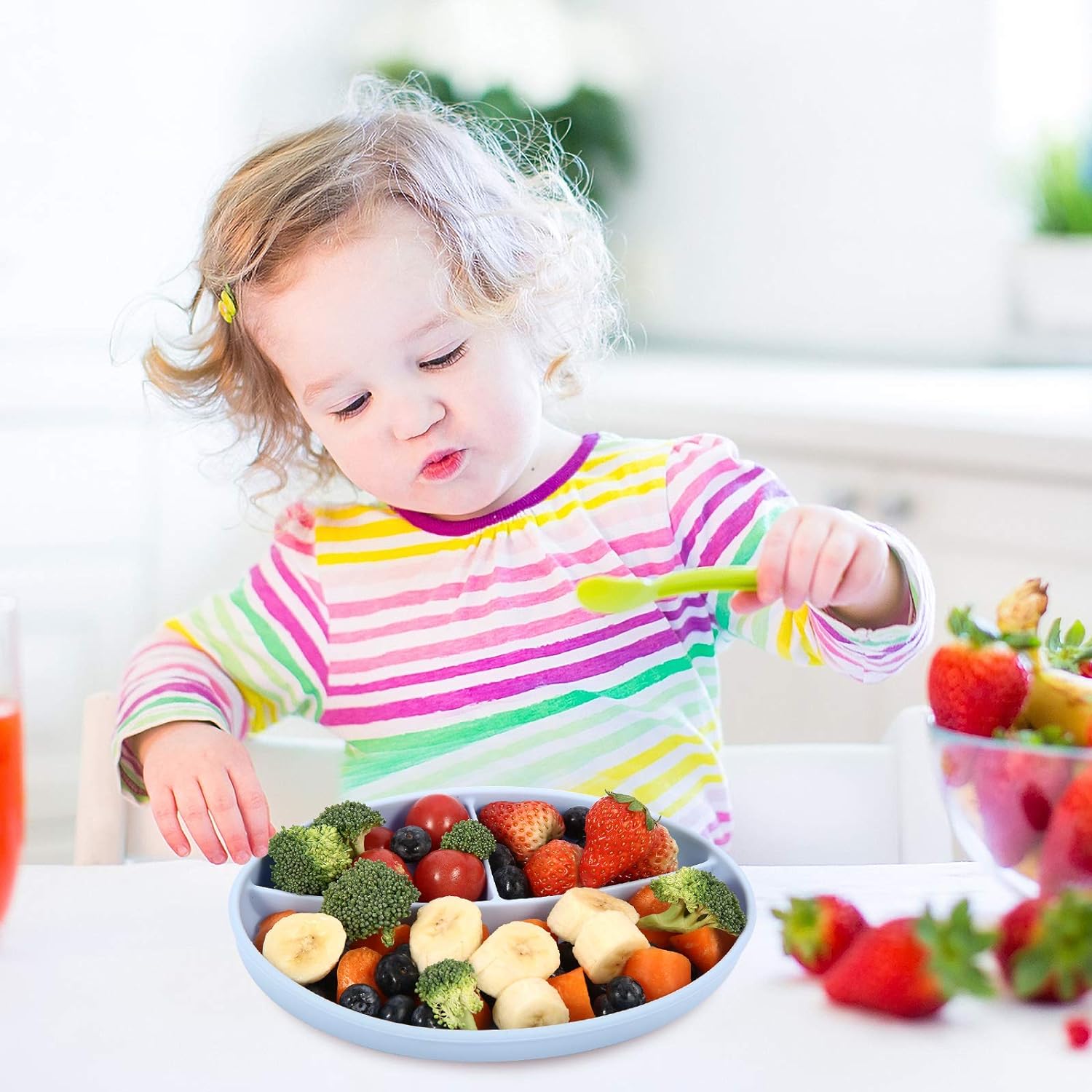 Silicone Suction Plates For Baby. Kids And Baby Divided Plate For Food. Baby Food Plate