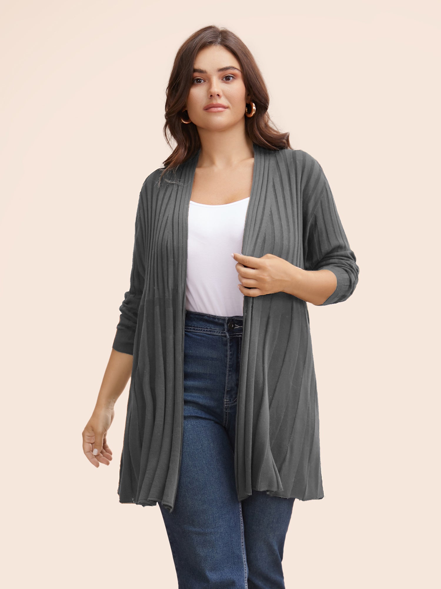 Plain Textured Kimono Collar Cardigan